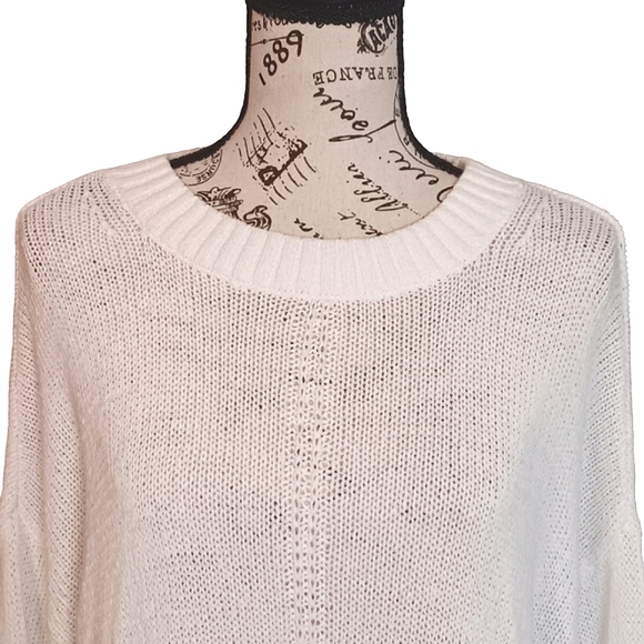 Banana Republic White Oversized Crew Neck Sheer Knit Sweater Size Med - Picture 2 of 12